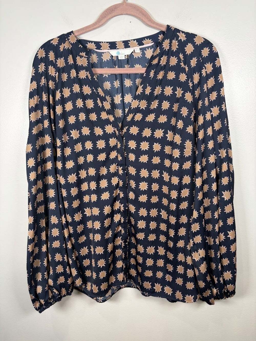 Boden Harriet Blouse Size 14 Blue Starburst Bishop Sleeve Work Office Career